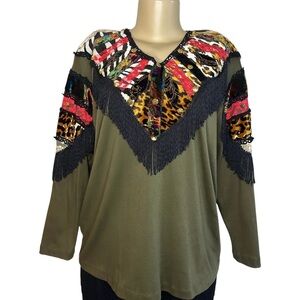 Vintage 80s AFSY Animal Print Fringe Sweater